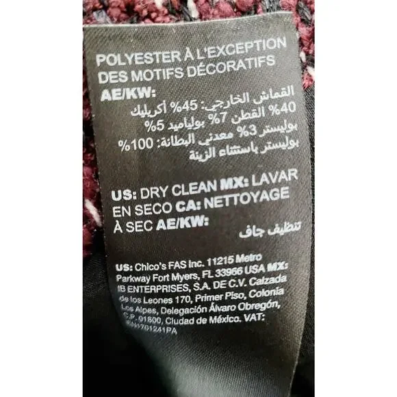 White House Black Market Womens Sz 10 Burgundy Tweed Fringe Blazer Heritage Chic - Picture 9 of 11